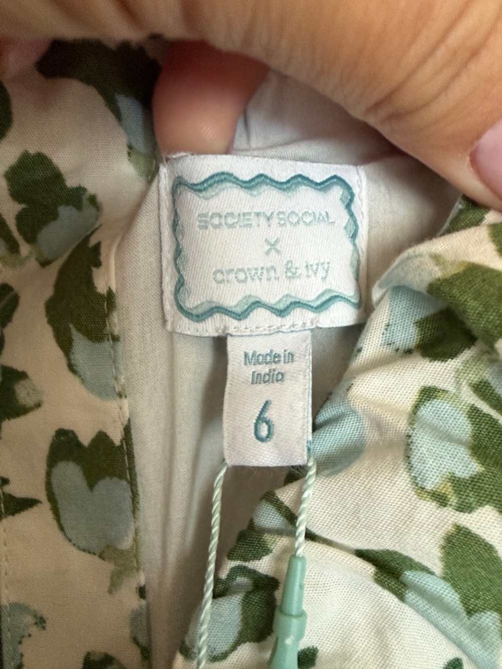 crown & ivy society social White Dress with Green and Light Blue Floral Print - Picture 5 of 6